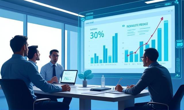Réunion d’équipe analysant un tableau de bord ROI